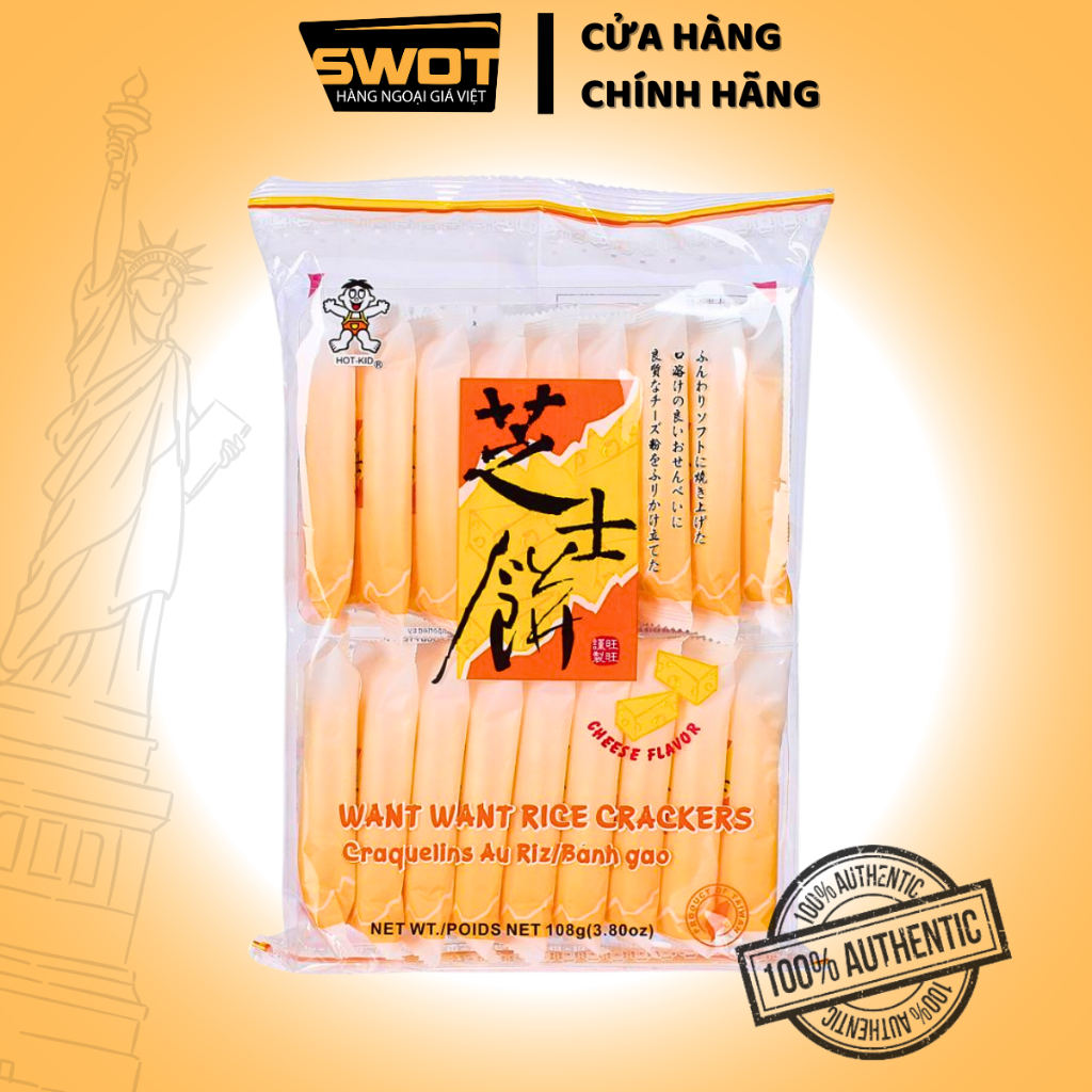 Bánh gạo phô mai Want Want Hot Kid Đài Loan 108g, Bánh gạo Đài Loan cao cấp, thơm ngon thượng hạng, giàu chất dinh dưỡng