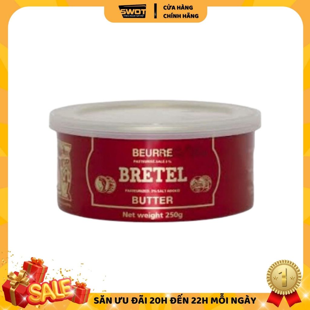 Bơ mặn Butter Beurre Bretel Pháp 250g, Bơ Pháp cao cấp, hương vị đặc trưng thơm ngon giàu dưỡng chất