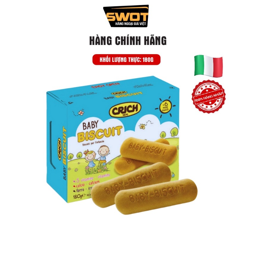 Bánh quy Baby Crich Biscuit Ý 180g, Bánh cookie ăn dặm cho bé Italy cao cấp, thơm ngon, giàu dinh dưỡng, tốt sức khỏe