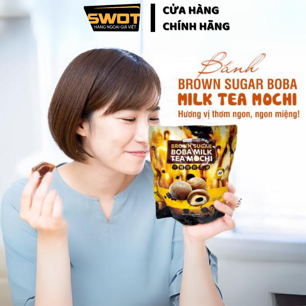 Bánh Mochi trân châu Brown Sugar Boba Milk Tea Thái Lan 900g 60 cái, Bánh Mochi trà sữa trân châu đường nâu, thơm ngon