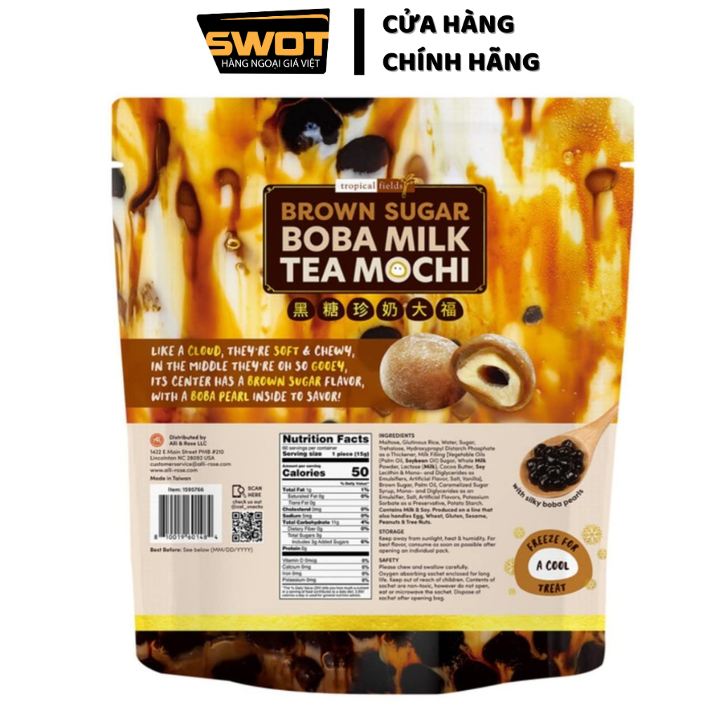 Bánh Mochi trân châu Brown Sugar Boba Milk Tea Thái Lan 900g 60 cái, Bánh Mochi trà sữa trân châu đường nâu, thơm ngon