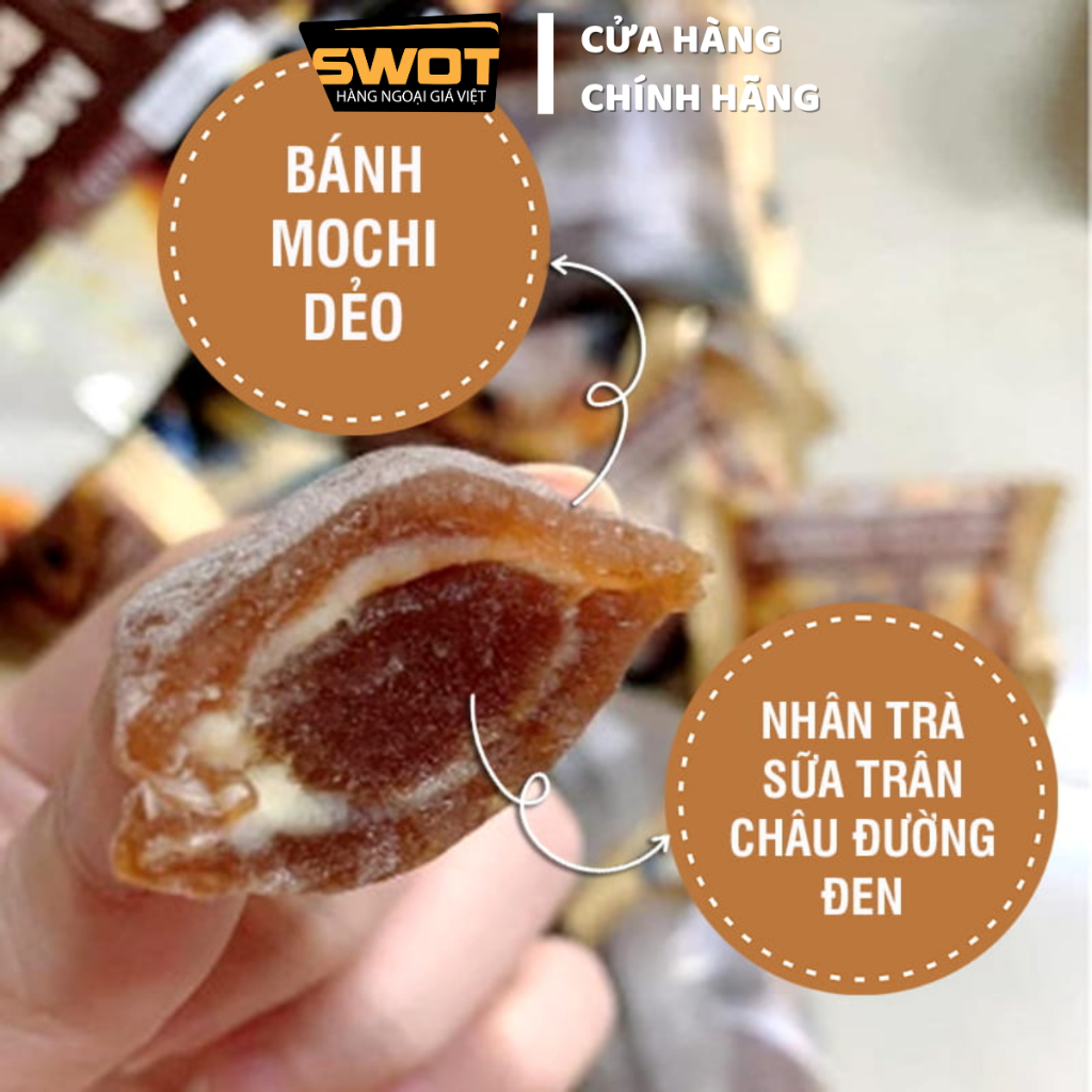 Bánh Mochi trân châu Brown Sugar Boba Milk Tea Thái Lan 900g 60 cái, Bánh Mochi trà sữa trân châu đường nâu, thơm ngon