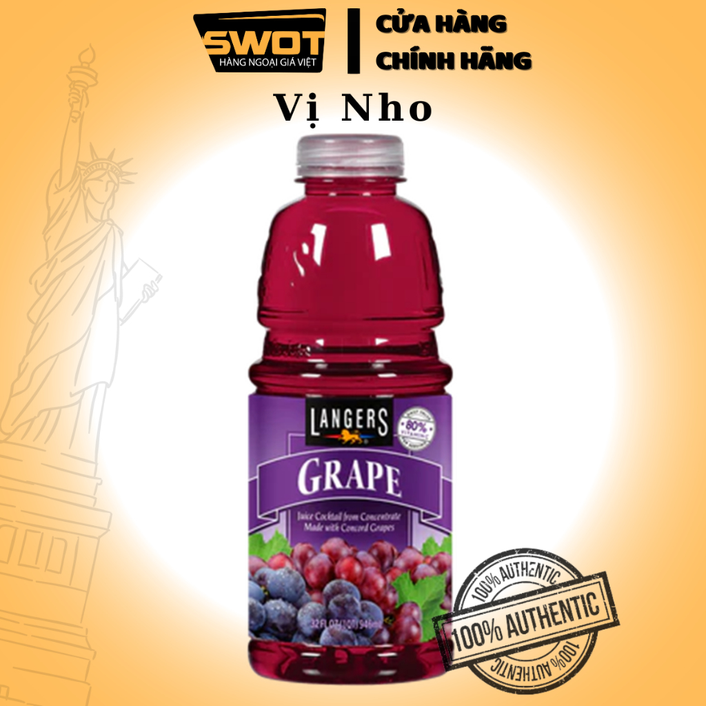 Nước ép trái cây LANGERS Mỹ 946ml nhiều vị, Nước ép từ trái cây tươi, nhiều dinh dưỡng chống oxi hóa
