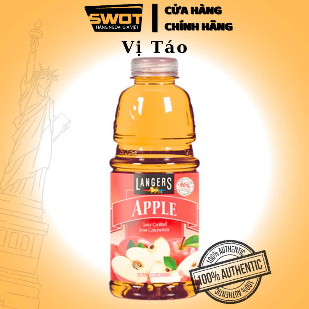 Nước ép trái cây LANGERS Mỹ 946ml nhiều vị, Nước ép từ trái cây tươi, nhiều dinh dưỡng chống oxi hóa