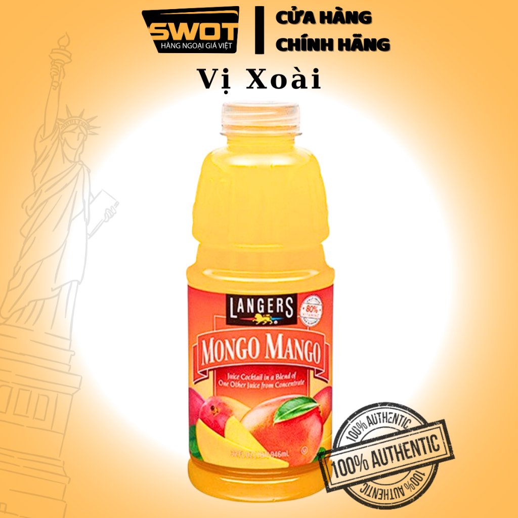 Nước ép trái cây LANGERS Mỹ 946ml nhiều vị, Nước ép từ trái cây tươi, nhiều dinh dưỡng chống oxi hóa