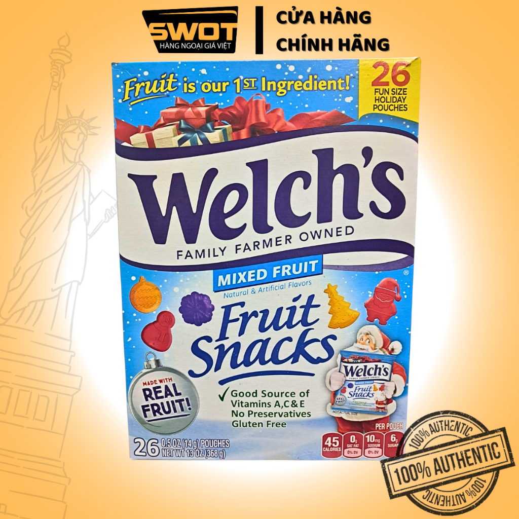 Kẹo dẻo trái cây Welch's thùng 90 gói của Mỹ, Kẹo dẻo được làm từ nước ép trái cây tự nhiên, mềm dẻo thơm vị trái ngon ngọt vừa phải, bổ sung vitamin - SWOT