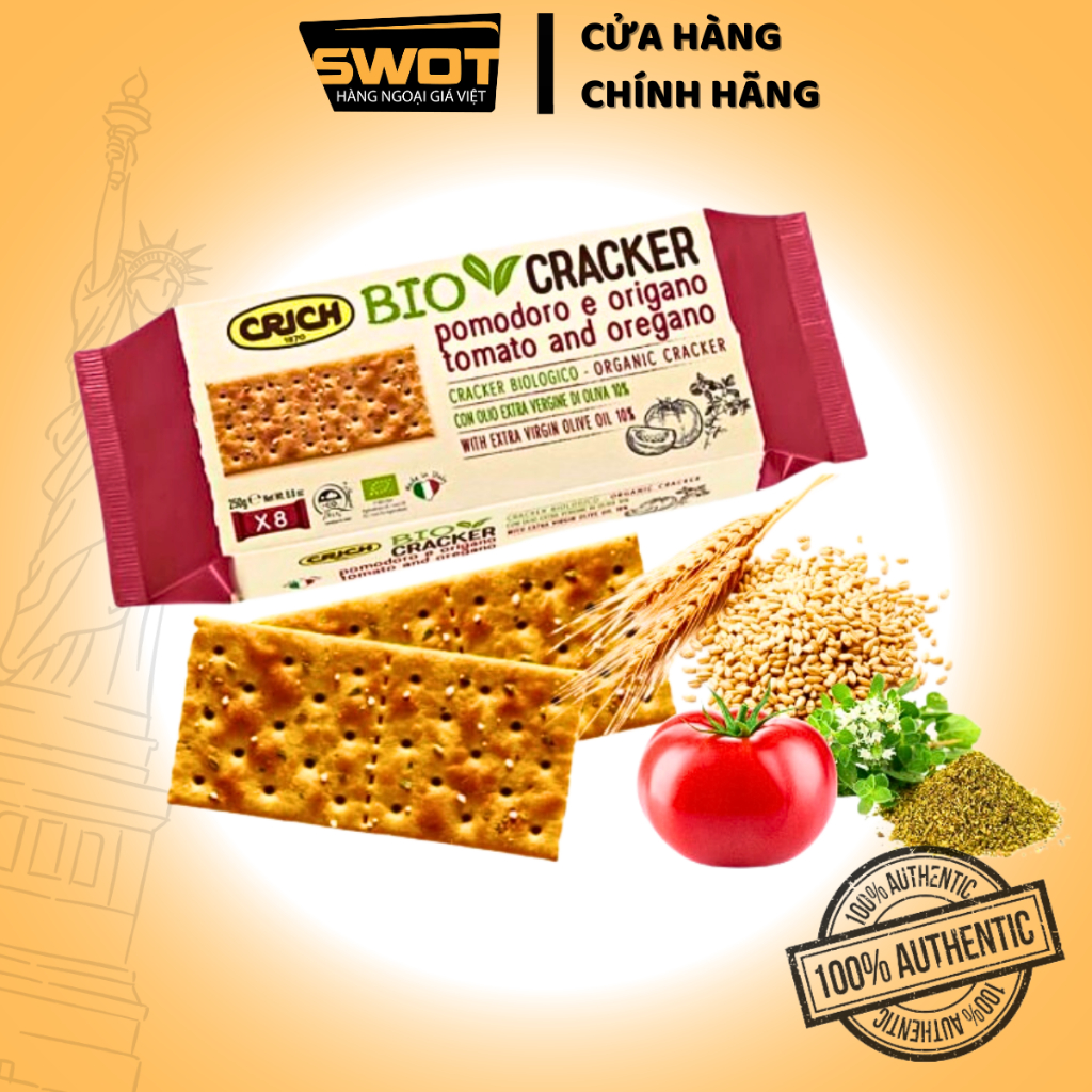 Bánh quy giòn Crich Bio Cracker Ý 250g, Bánh quy giòn sinh học Ý cao cấp, thơm ngon thượng hạng, hỗ trợ ăn kiêng - SWOT