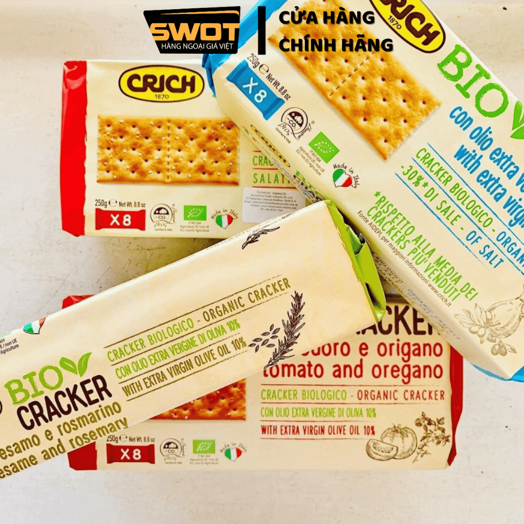 Bánh quy giòn Crich Bio Cracker Ý 250g, Bánh quy giòn sinh học Ý cao cấp, thơm ngon thượng hạng, hỗ trợ ăn kiêng - SWOT