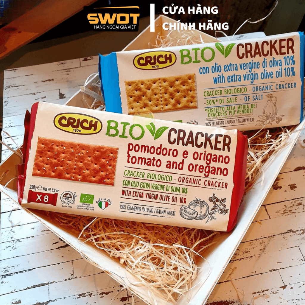 Bánh quy giòn Crich Bio Cracker Ý 250g, Bánh quy giòn sinh học Ý cao cấp, thơm ngon thượng hạng, hỗ trợ ăn kiêng - SWOT