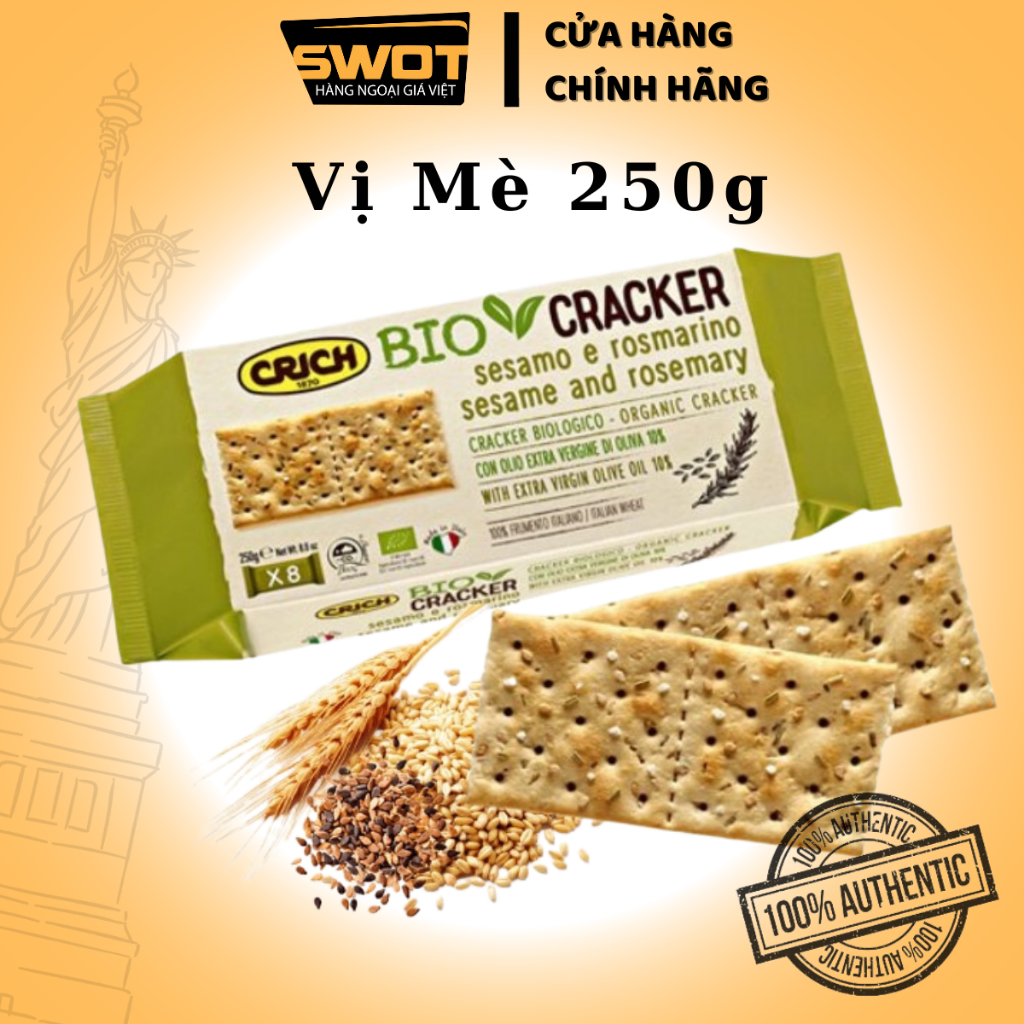 Bánh quy giòn Crich Bio Cracker Ý 250g, Bánh quy giòn sinh học Ý cao cấp, thơm ngon thượng hạng, hỗ trợ ăn kiêng - SWOT