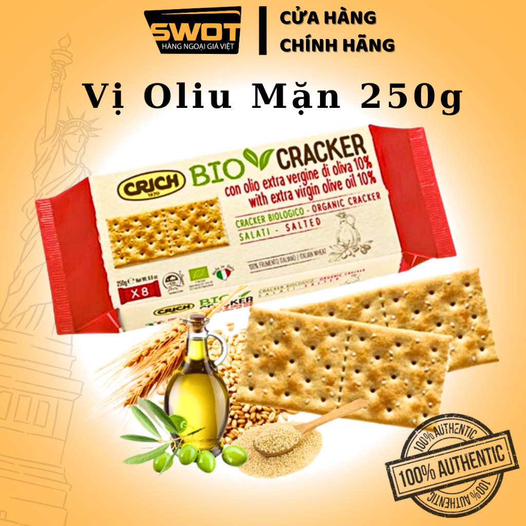 Bánh quy giòn Crich Bio Cracker Ý 250g, Bánh quy giòn sinh học Ý cao cấp, thơm ngon thượng hạng, hỗ trợ ăn kiêng - SWOT