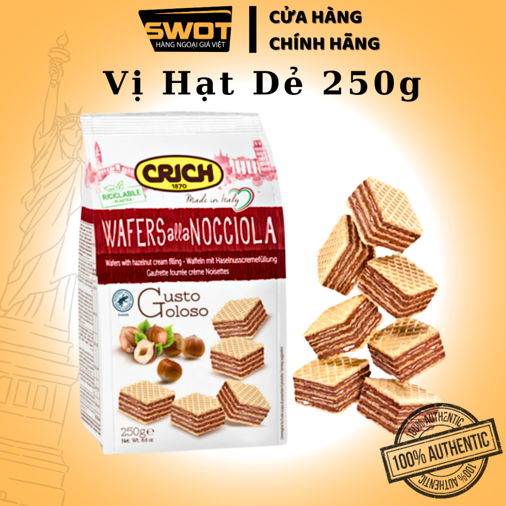 Bánh xốp Crich Italy nhiều vị túi 250g, Bánh Crich xốp Ý nhân kem, giòn rụm, thơm ngon đặc biệt