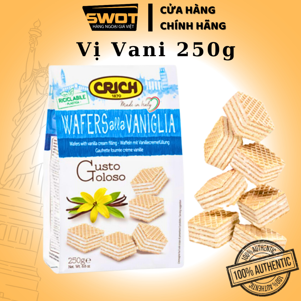 Bánh xốp Crich Italy nhiều vị túi 250g, Bánh Crich xốp Ý nhân kem, giòn rụm, thơm ngon đặc biệt
