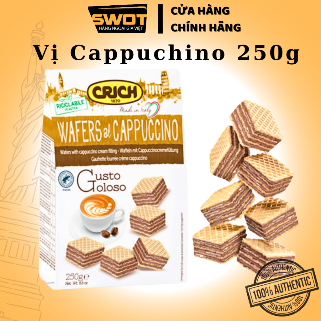 Bánh xốp Crich Italy nhiều vị túi 250g, Bánh Crich xốp Ý nhân kem, giòn rụm, thơm ngon đặc biệt