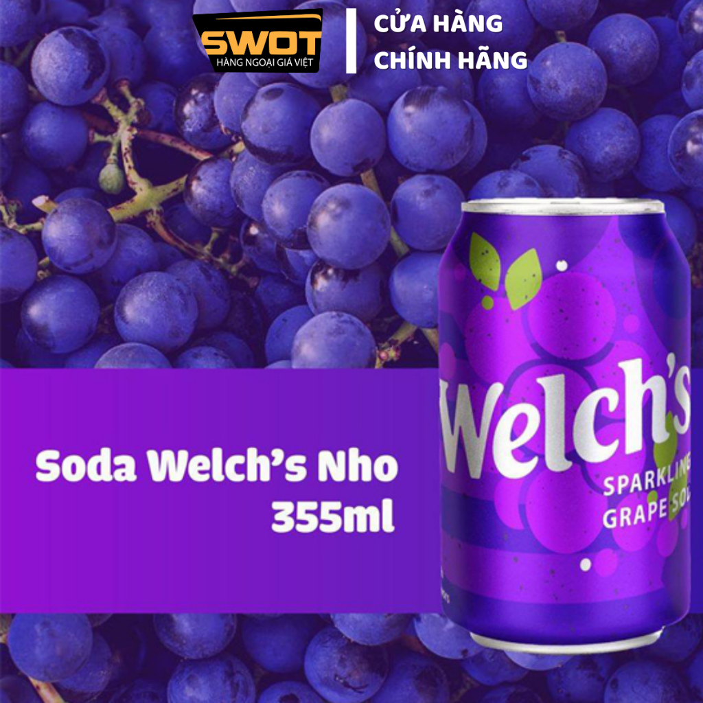 Thùng 12 lon Nước ngọt Welch's Mỹ 355ml vị Nho, Nước giải khát có ga Welch's Mỹ cao cấp, thơm ngon đặc biệt - SWOT