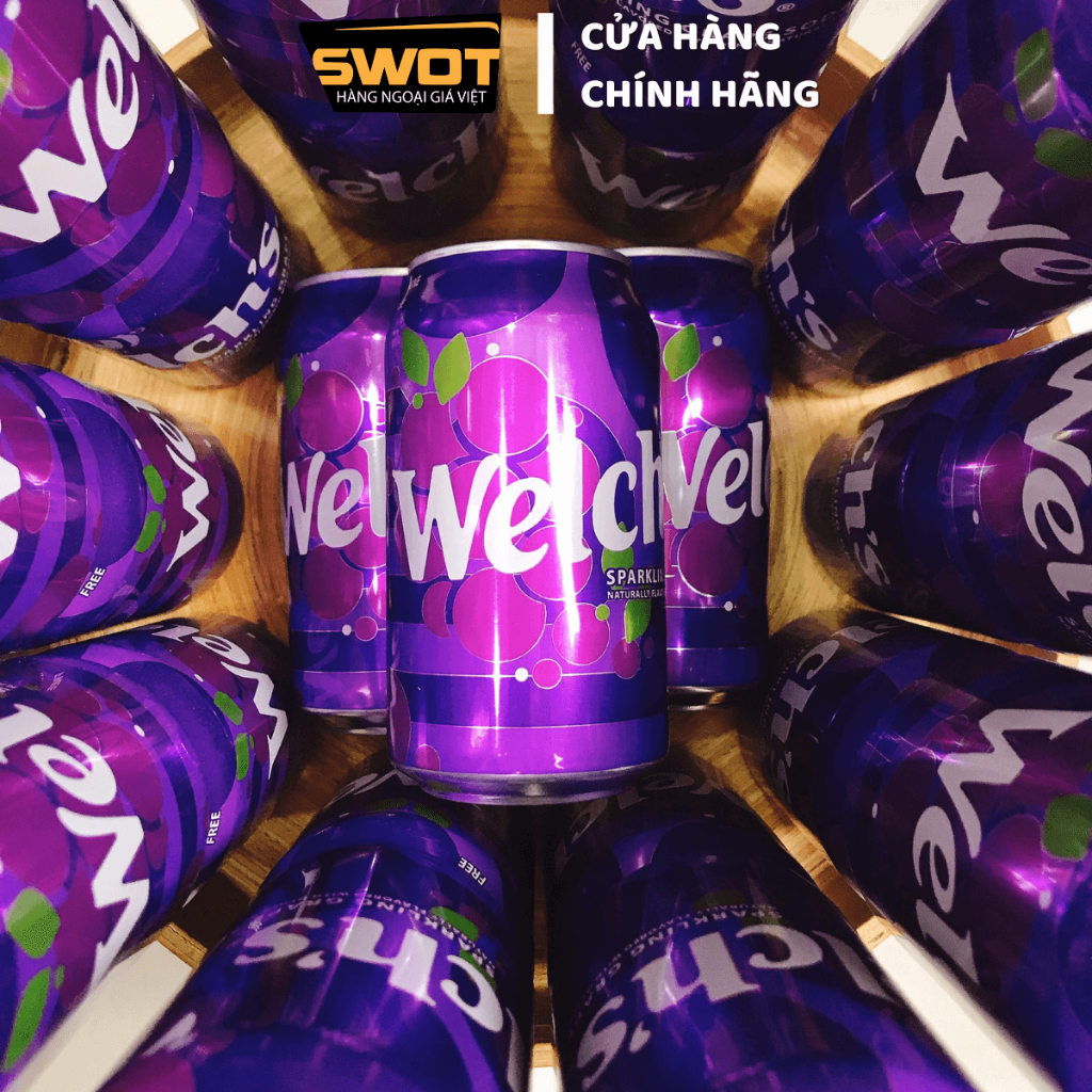 Thùng 12 lon Nước ngọt Welch's Mỹ 355ml vị Nho, Nước giải khát có ga Welch's Mỹ cao cấp, thơm ngon đặc biệt - SWOT