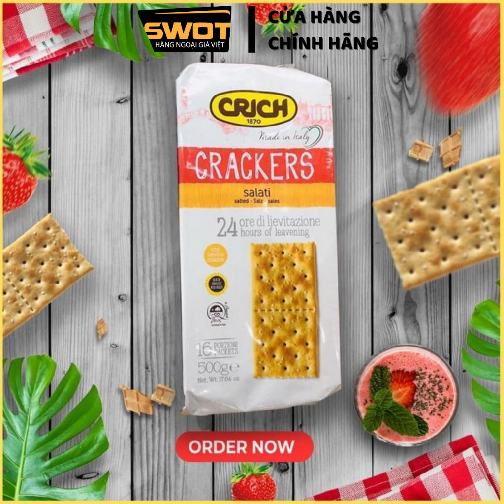 Bánh quy giòn Crich Ý 500g, Bánh quy Crackers Ý cao cấp, giòn rụm, vị mặn vừa vị thơm ngon hảo hạng