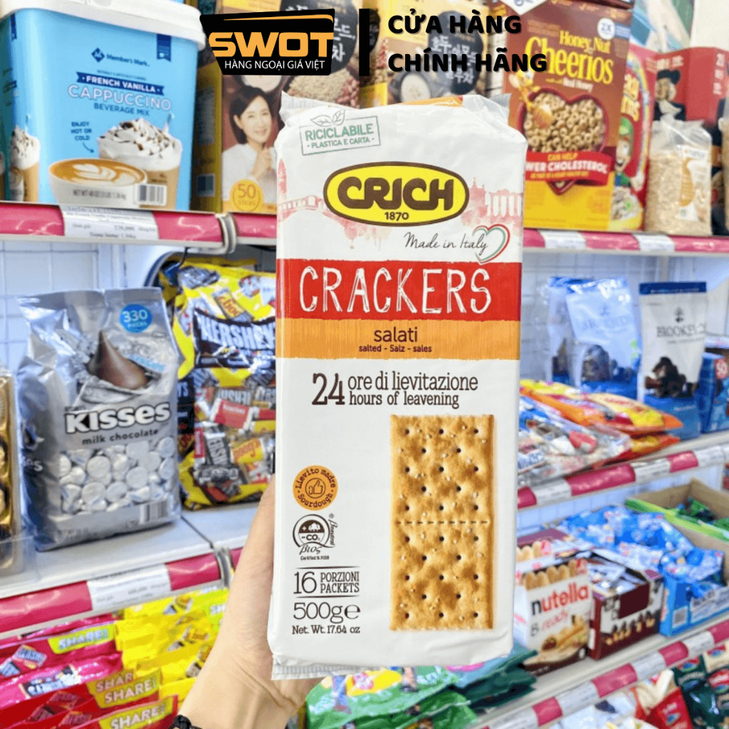 Bánh quy giòn Crich Ý 500g, Bánh quy Crackers Ý cao cấp, giòn rụm, vị mặn vừa vị thơm ngon hảo hạng