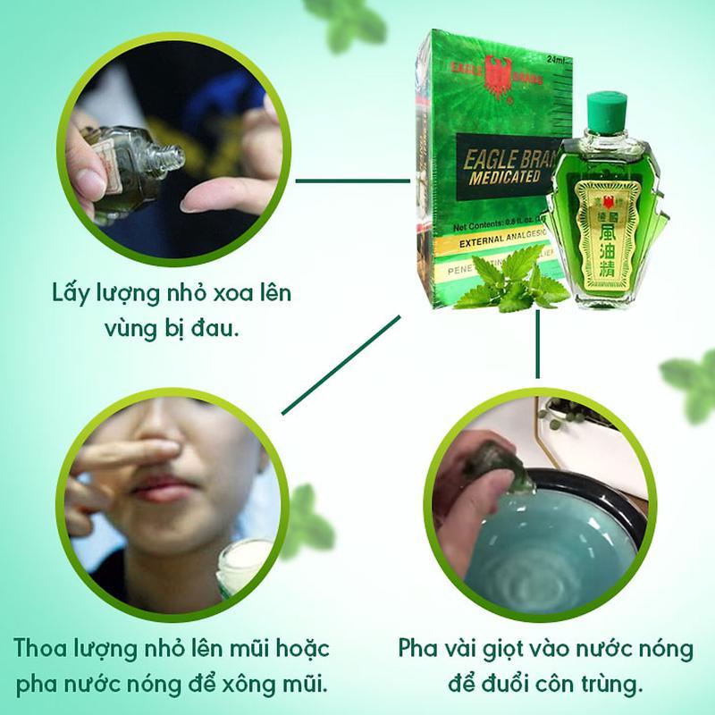 Dầu gió Con Ó Sigapore 24ml, Dầu gió Eagle Brand Medicated Oil giảm đau đầu, đau lưng, bong gân