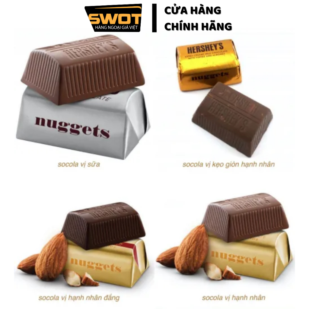 Socola Hershey's Nuggets Mỹ 1.47kg, Chocolate Mỹ nguyên chất cao cấp, vị đắng vừa, không ngọt gắt