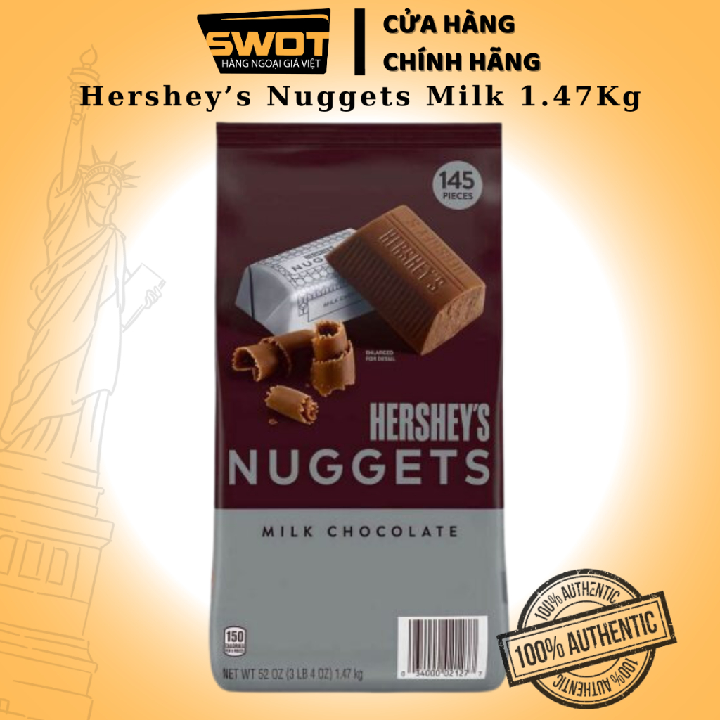 Socola Hershey's Nuggets Mỹ 1.47kg, Chocolate Mỹ nguyên chất cao cấp, vị đắng vừa, không ngọt gắt