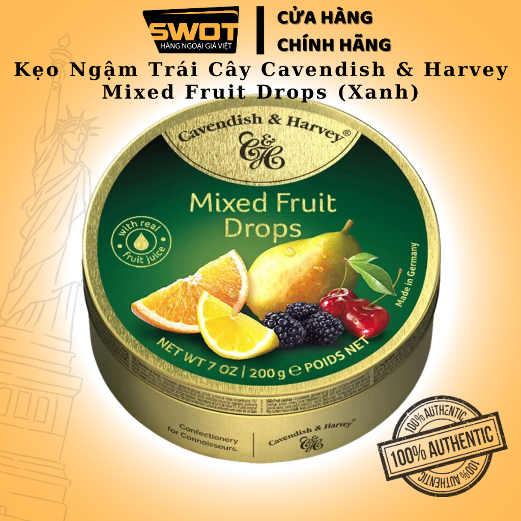 Kẹo ngậm trái cây Cavendish & Harvey Đức 200g nhiều vị, Kẹo ngậm vị trái cây siêu ngon, thơm miệng