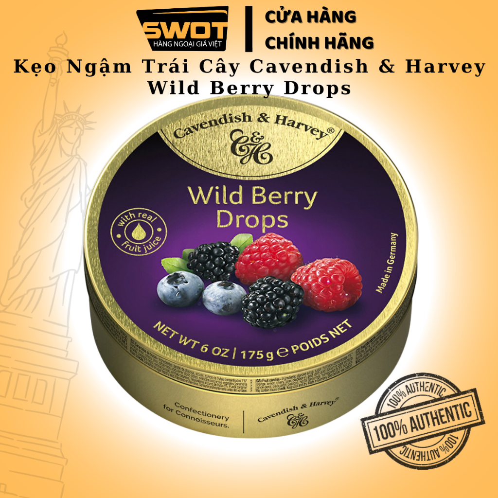 Kẹo ngậm trái cây Cavendish & Harvey Đức 200g nhiều vị, Kẹo ngậm vị trái cây siêu ngon, thơm miệng