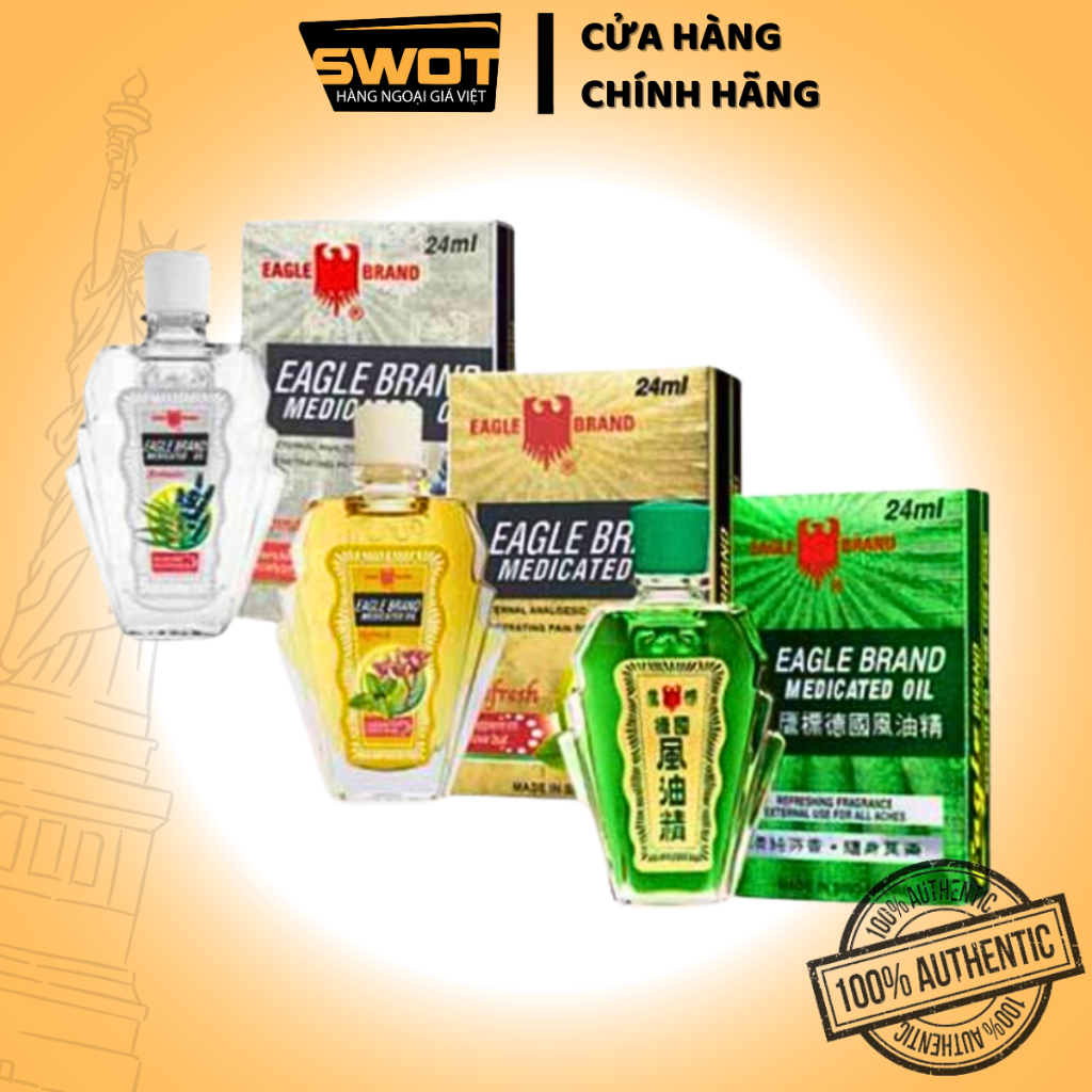 Dầu gió Con Ó Sigapore 24ml, Dầu gió Eagle Brand Medicated Oil giảm đau đầu, đau lưng, bong gân
