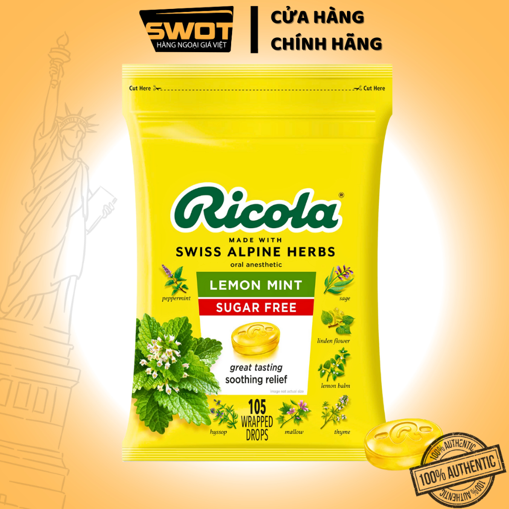 Kẹo ngậm Ricola Sugar Free Thụy Sĩ, kẹo ngậm thảo mộc trị ho hiệu quả, thông mũi và mát họng - SWOT