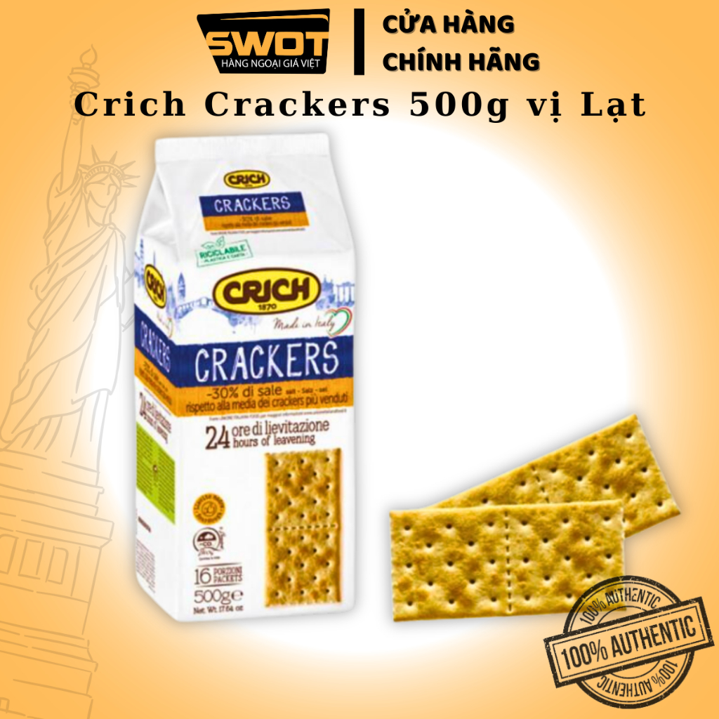 Bánh quy giòn Crich Ý 500g, Bánh quy Crackers Ý cao cấp, giòn rụm, vị mặn vừa vị thơm ngon hảo hạng
