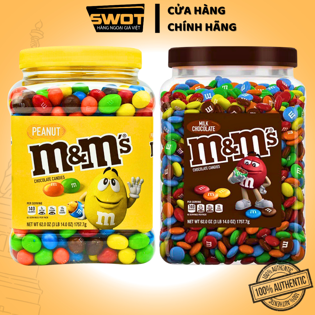 Socola nhân Đậu Phộng & Sữa M&M Mỹ 1757g, Chocolate Mỹ cao cấp, thơm ngon thượng hạng không quá ngọt - SWOT