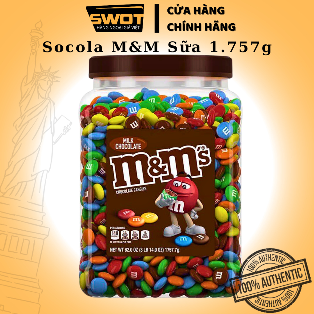 Socola nhân Đậu Phộng & Sữa M&M Mỹ 1757g, Chocolate Mỹ cao cấp, thơm ngon thượng hạng không quá ngọt - SWOT