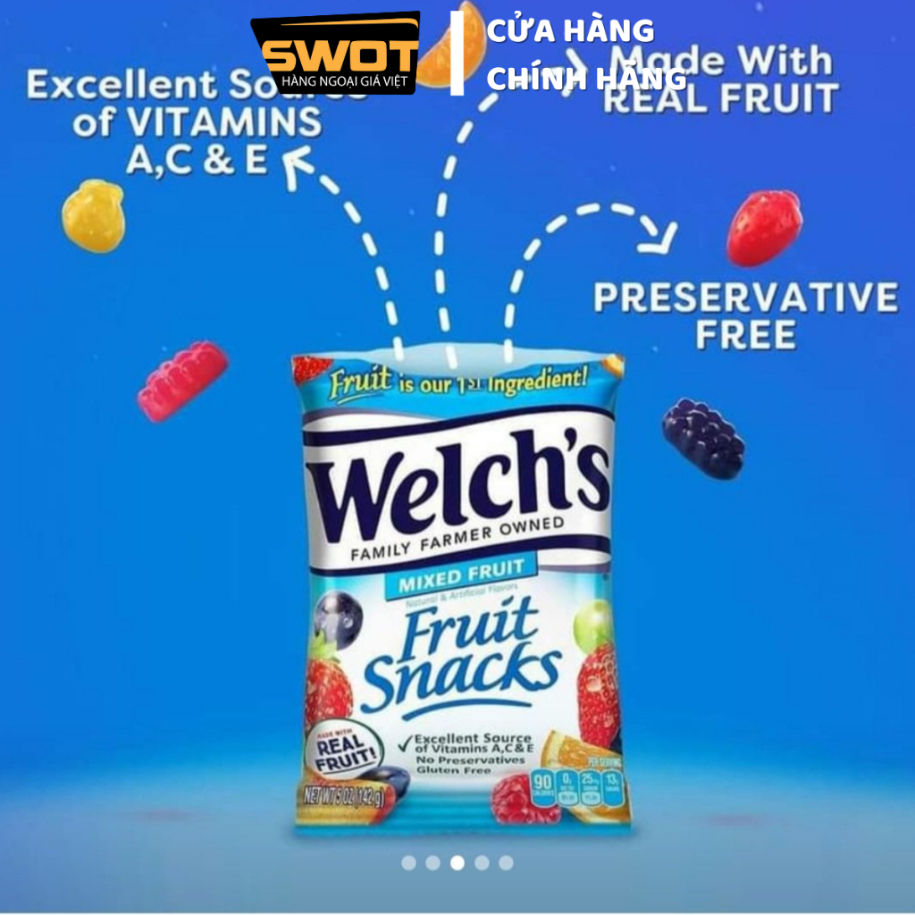 Combo Kẹo dẻo Welch's Fruit Snacks Mỹ Kẹo dẻo trái cây mềm dẻo thơm ngon giàu vitamin không chất béo