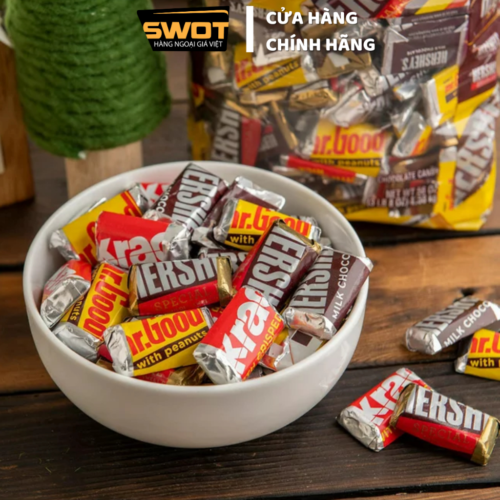 Socola Hershey's Miniatures Mỹ 1.58kg, Chocolate Mỹ tổng hợp nhiều vị cao cấp, thơm ngon thượng hạng, không ngọt gắt