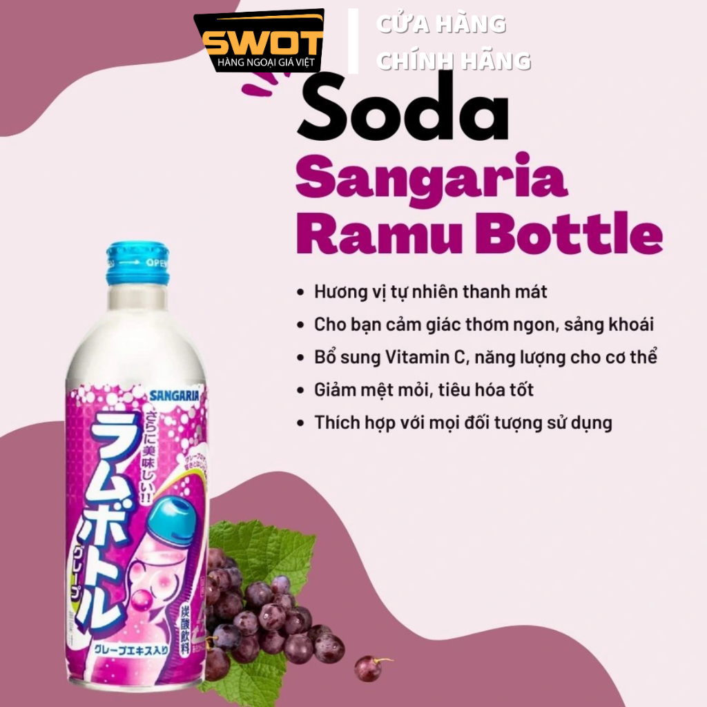 Nước Soda Sangaria Nhật 500g nhiều vị, Nước ngọt có gas cao cấp, thơm ngon đặc biệt, giàu vitamin