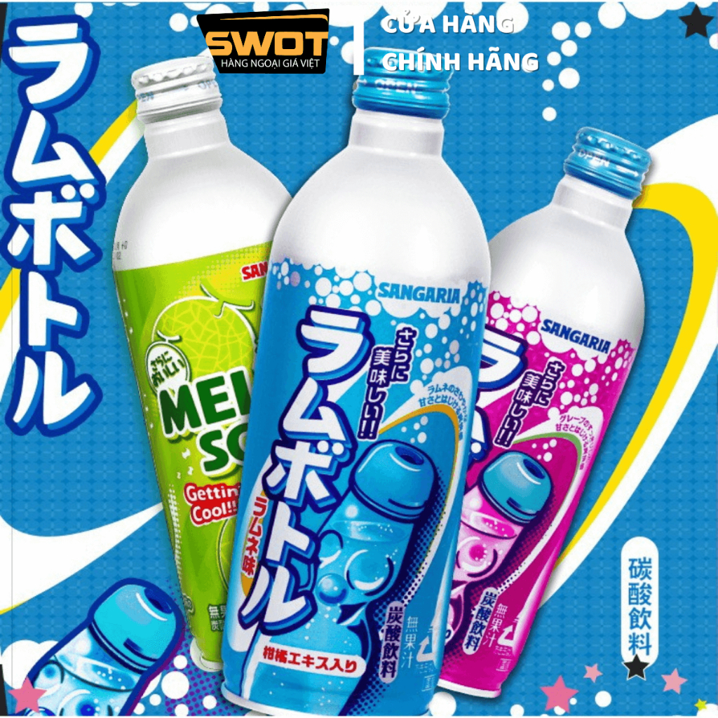 Nước Soda Sangaria Nhật 500g nhiều vị, Nước ngọt có gas cao cấp, thơm ngon đặc biệt, giàu vitamin