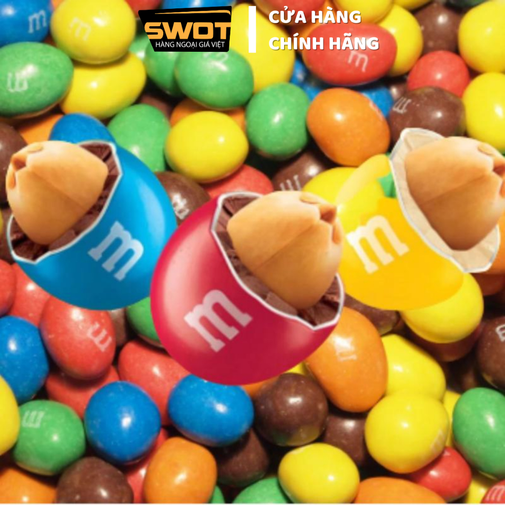 Socola nhân Đậu Phộng & Sữa M&M Mỹ 1757g, Chocolate Mỹ cao cấp, thơm ngon thượng hạng không quá ngọt - SWOT
