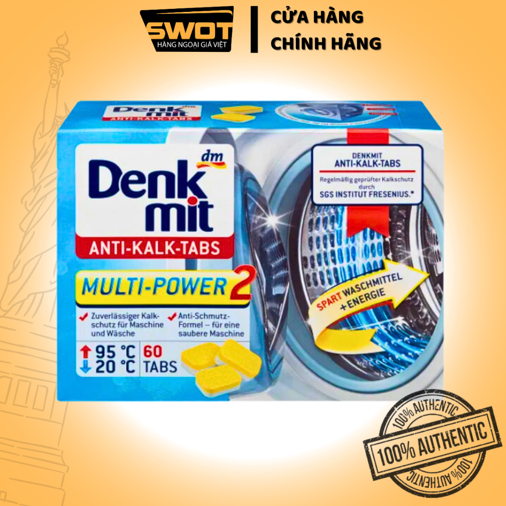 Viên tẩy vệ sinh lồng giặt DENKMIT Anti-Kalk-Tabs Đức 60 viên, Viên vệ sinh máy giặt tẩy hết bụi bẩn