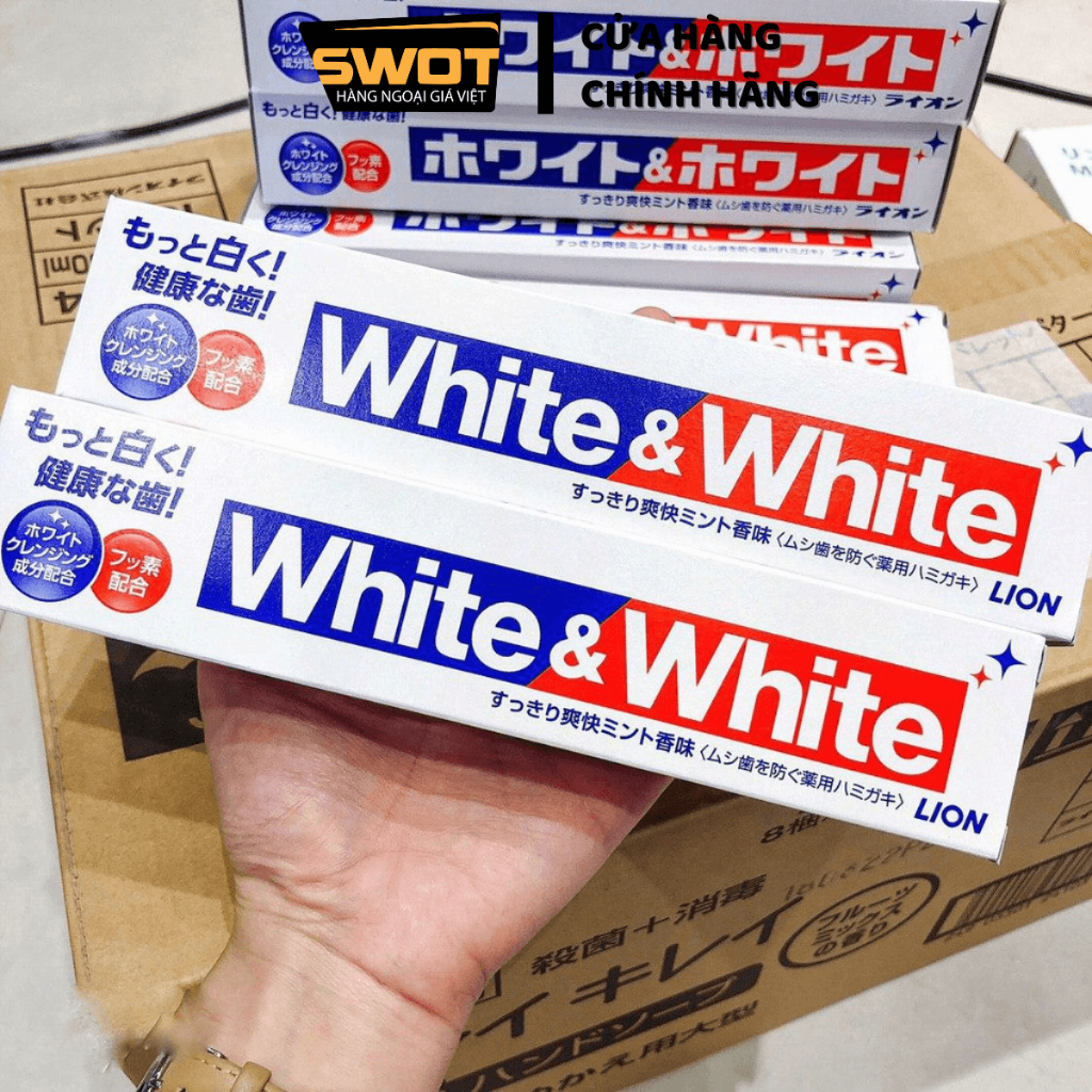 Kem đánh răng White & White Lion Nhật Bản 150g, Kem giúp trắng răng, không ê buốt, cho răng nhạy cảm