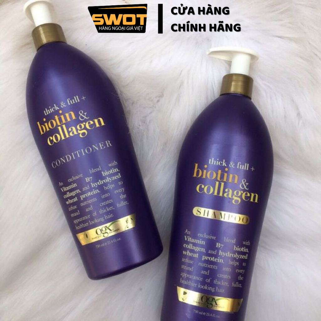 Combo Dầu gội xả Thick&full Biotin&Collagen Mỹ, Dầu gội xả phục hồi hư tổn, tóc dày bồng bềnh, óng ả