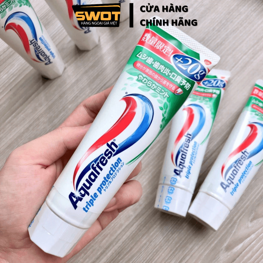 Kem đánh răng Aquafresh Nhật 140g, Kem đánh răng giúp răng trắng sạch toàn diện giữ hơi thở thơm mát