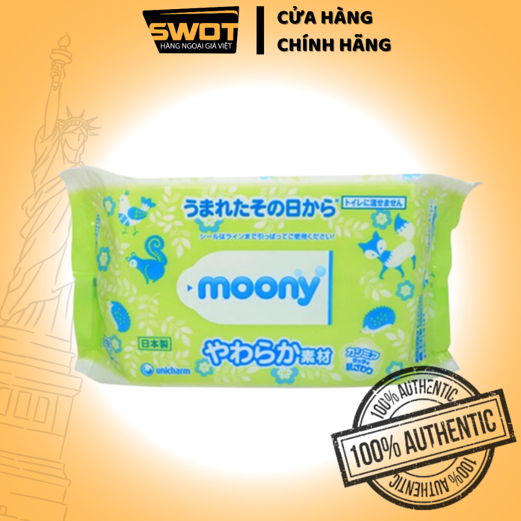 Khăn giấy ướt Moony Nhật Bản 80 tờ, Gói khăn giấy nội địa Nhật cao cấp, mềm mại, dịu nhẹ, không mùi