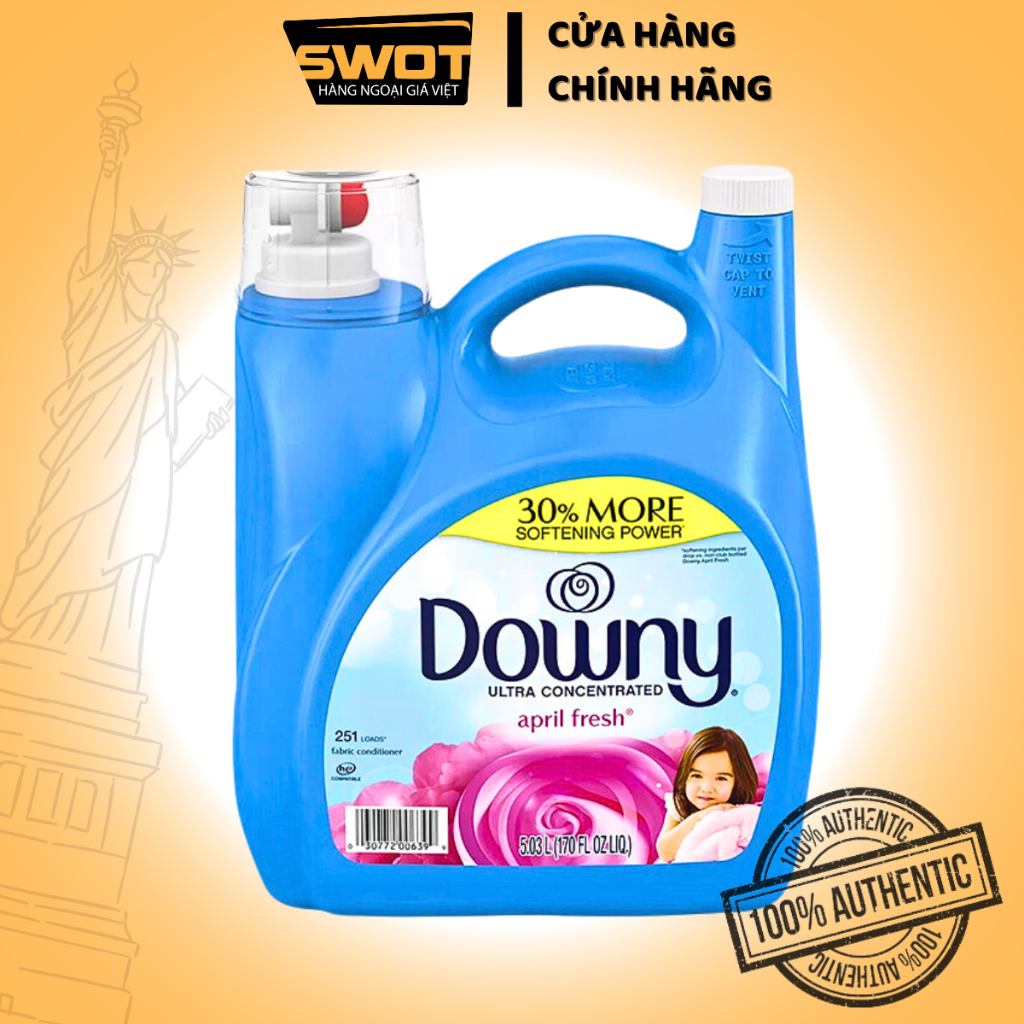 Nước xả Downy Ultra April Fresh Mỹ 5.03L, Nước xả mềm vải Mỹ cao cấp, hương thơm dịu nhẹ bền lâu