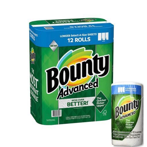 Khăn giấy cuộn Bounty Advanced Mỹ 430cm 107 tờ, Cuộn khăn giấy Mỹ, lau bếp lau tay, thấm dầu đa năng