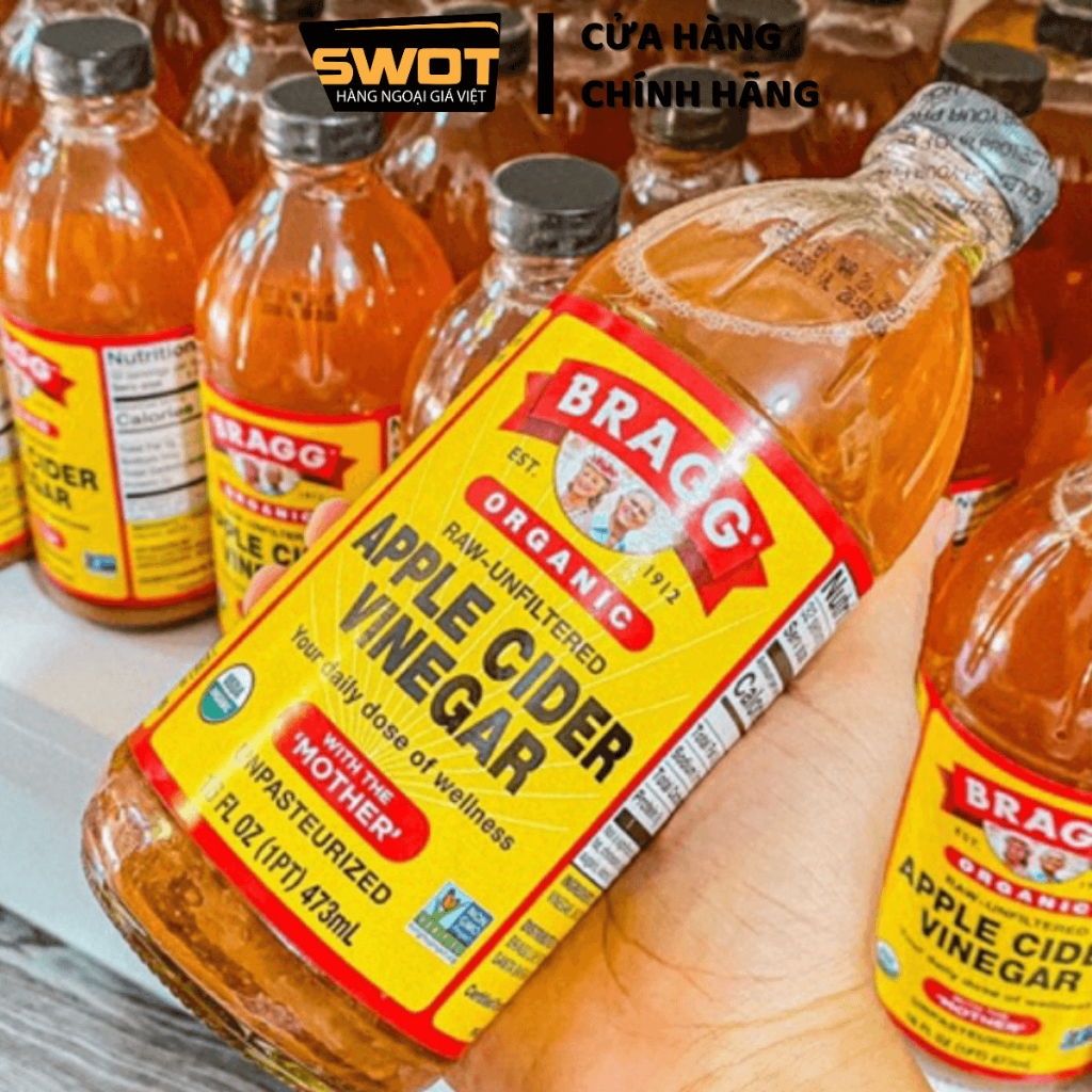Giấm táo hữu cơ Bragg Mỹ 473ml có Giấm Cái, Dấm táo hỗ trợ ăn kiêng, giảm mỡ thừa, giảm mùi cơ thể
