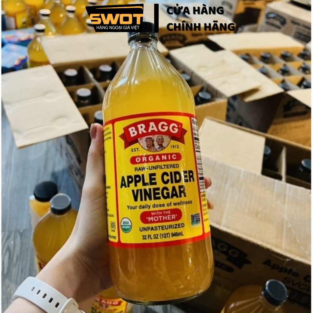 Giấm táo hữu cơ Bragg Mỹ 473ml có Giấm Cái, Dấm táo hỗ trợ ăn kiêng, giảm mỡ thừa, giảm mùi cơ thể