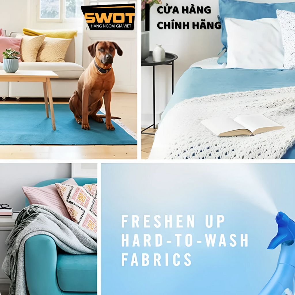 Xịt vải Febreze Fabric Mỹ 438ml, Xịt làm thơm và mềm vải, khử mùi hôi, kháng khuẩn, lưu hương lâu