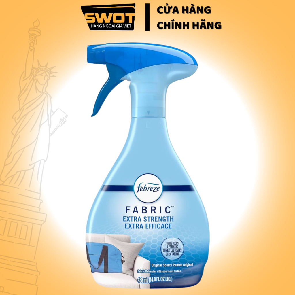 Xịt vải Febreze Fabric Mỹ 438ml, Xịt làm thơm và mềm vải, khử mùi hôi, kháng khuẩn, lưu hương lâu
