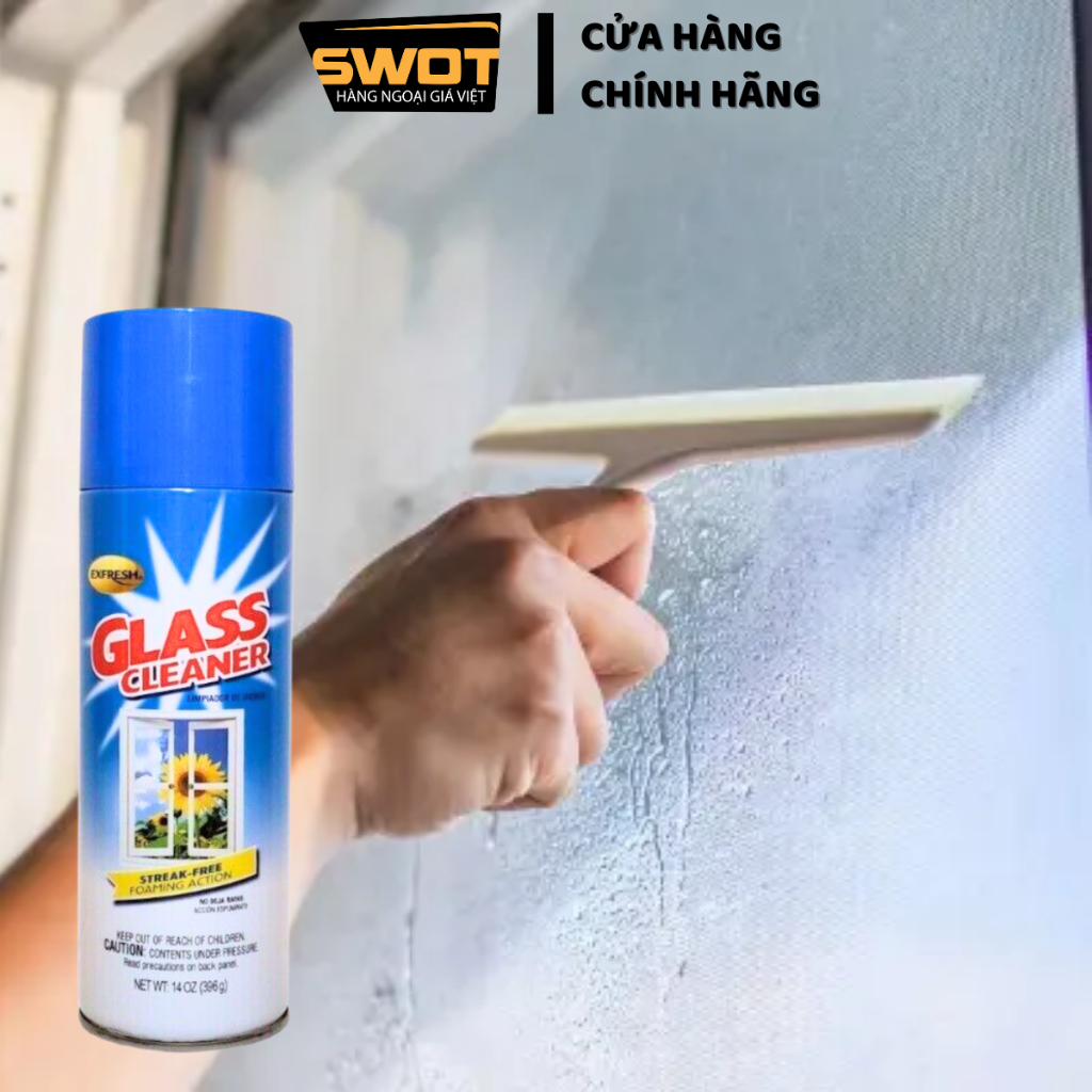 Xịt lau gương Exfresh Glass Cleaner Mỹ 396g, Nước lau bóng gương, lau sạch vết bẩn, dưỡng bóng kính