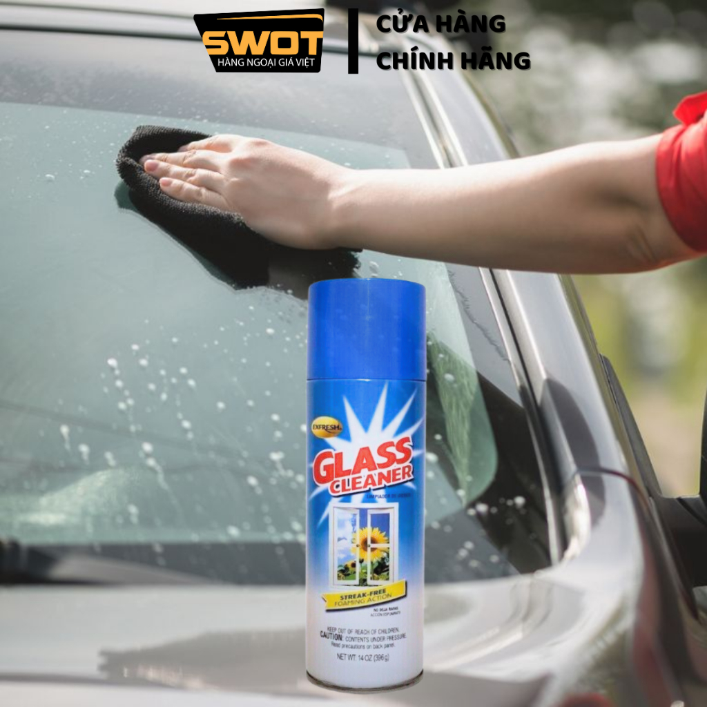 Xịt lau gương Exfresh Glass Cleaner Mỹ 396g, Nước lau bóng gương, lau sạch vết bẩn, dưỡng bóng kính